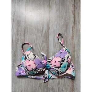 Tahiti Pushup Bikini Top Pink Purple Blue Black Tropical Bow Detail Sz M